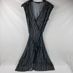 BCBGMaxazria teal stripe sleeveless wrap dress